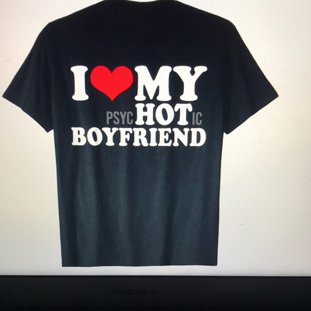 Black Graphic T-Shirt with Red Heart